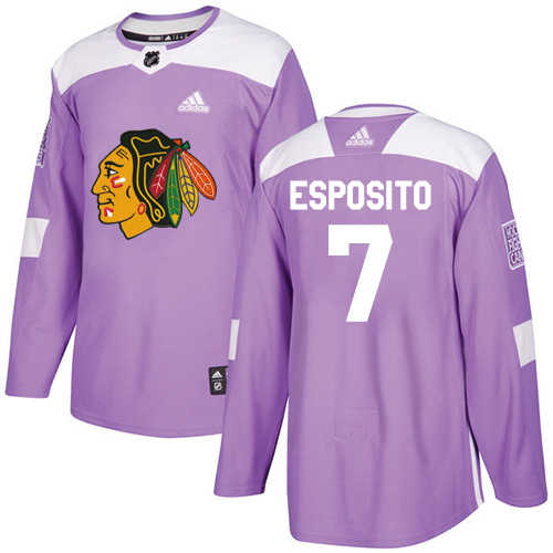 Adidas Blackhawks #7 Tony Esposito Purple Authentic Fights Cancer Stitched NHL Jersey - Click Image to Close
